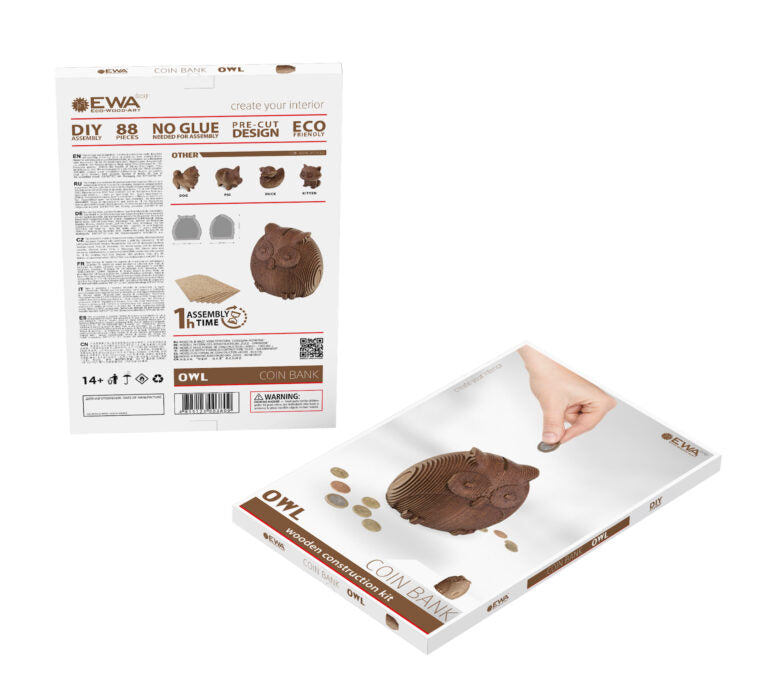 Owl Coin Bank — Wooden Building Kit, 88 Pieces