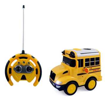 School Bus Rc Toy Car For Kids With Steering Wheel Remote, Lights And Sounds