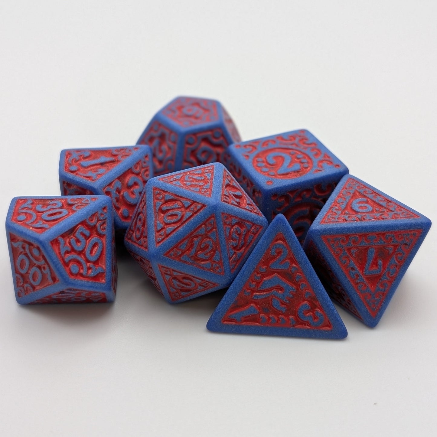 Magic Flame - Red Blue - 7 Piece DnD Dice Set | Acrylic RPG Gaming Dice