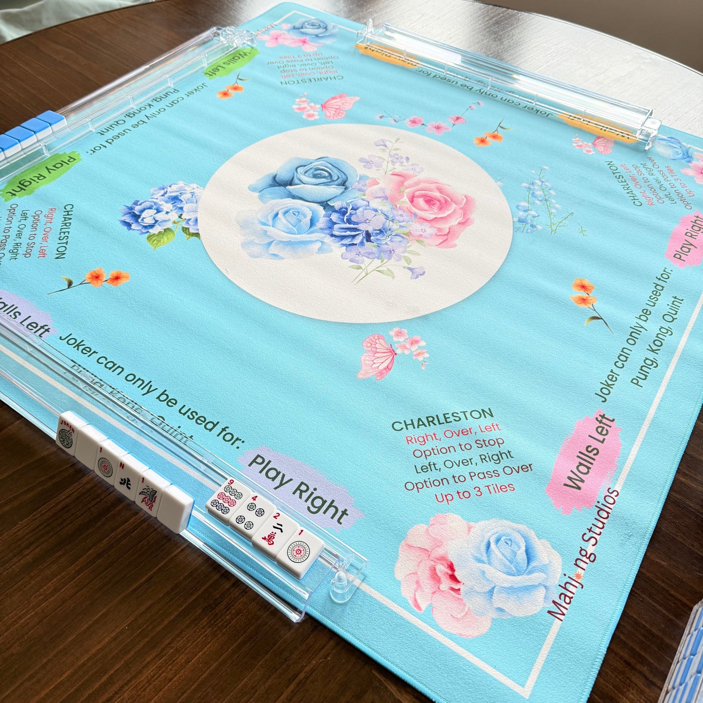 Teal Garden Mahjong Mat - Ships Rolled