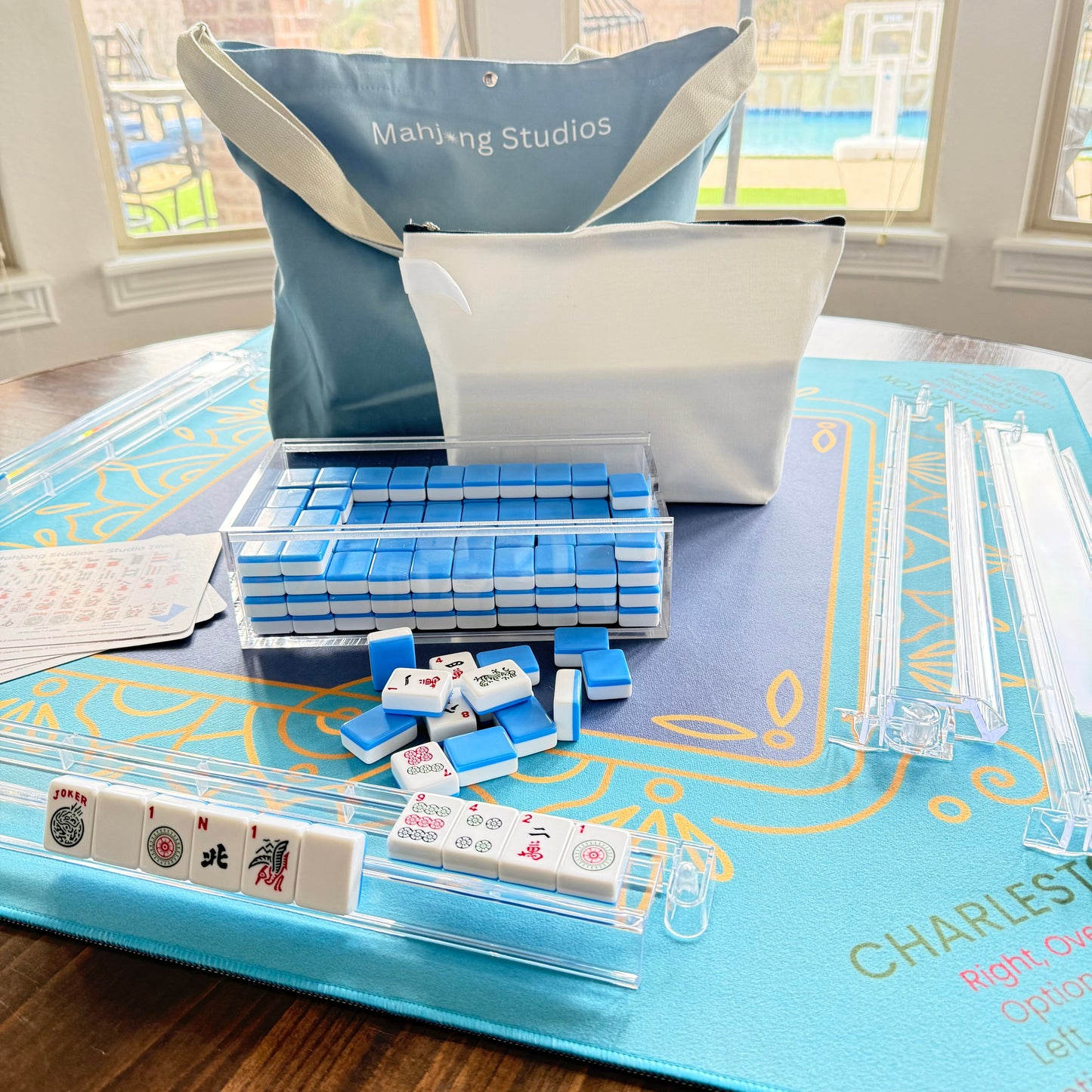 Teal Garden Mahjong Mat - Ships Rolled