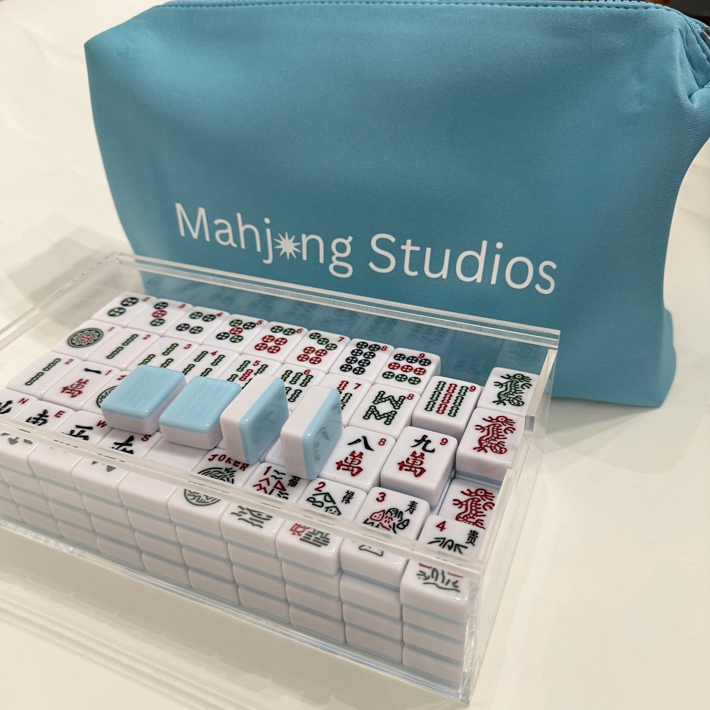 All In One - Mahjong Bundle - American Mahjong Set 166 2-Color Tiles - Blue & Pink Bag