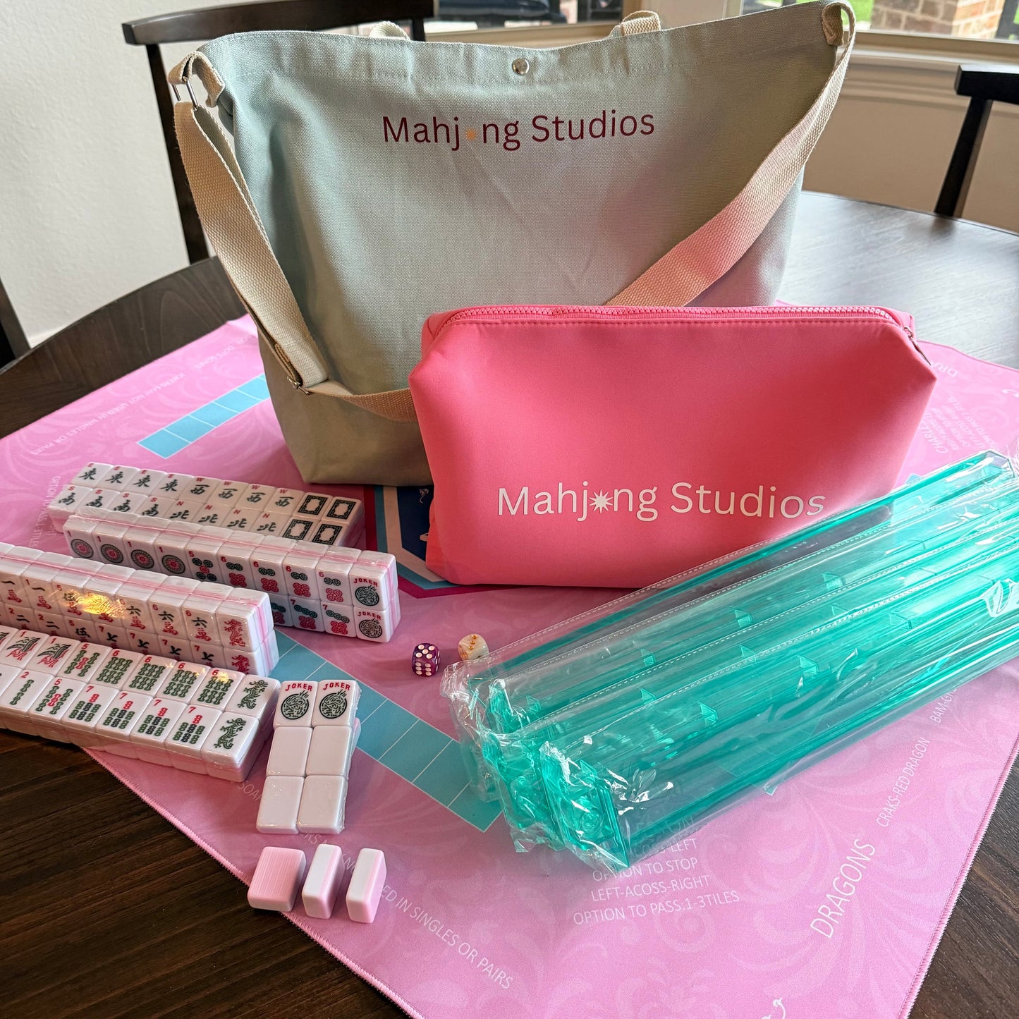 Two color Pink 166-Tiles Mahjong Bundle - American Mahjong Mat Rack Tote