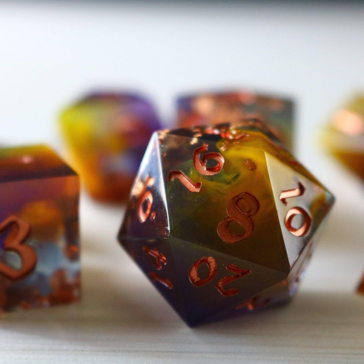 Purple And Gold Handmade Resin DND Dice Set