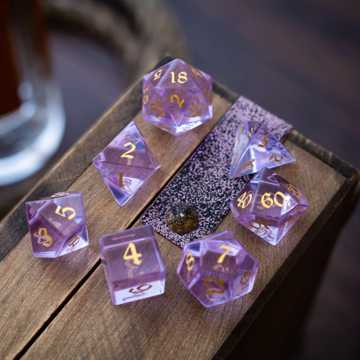 Purple Zircon Glass Hand Carved DND Dice Set