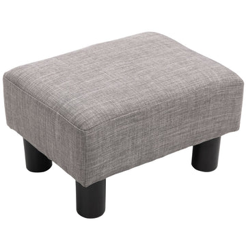 HOMCOM 16" Cube Modern Linen Pouf Ottoman with Black Legs, Grey