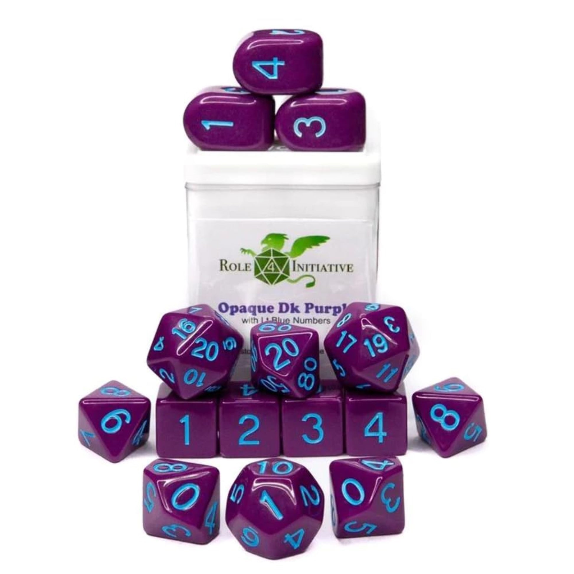 Role 4 Initiative R4I Dice w/ Archd4: Opaque - Dark Purple w/ Light Blue (15)