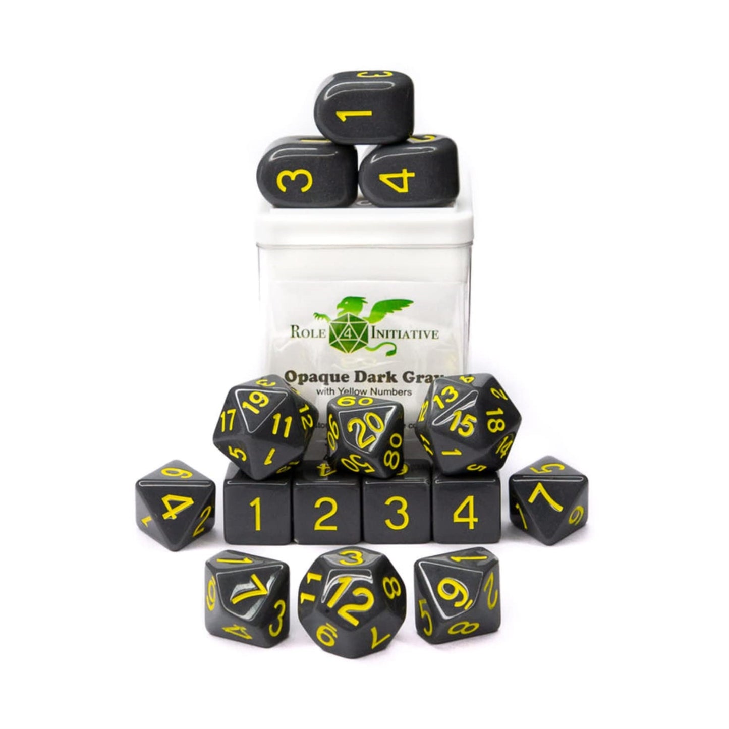 Role 4 Initiative Poly Set - Opaque Dark Gray W/Yellow And Arch'D4 (15)