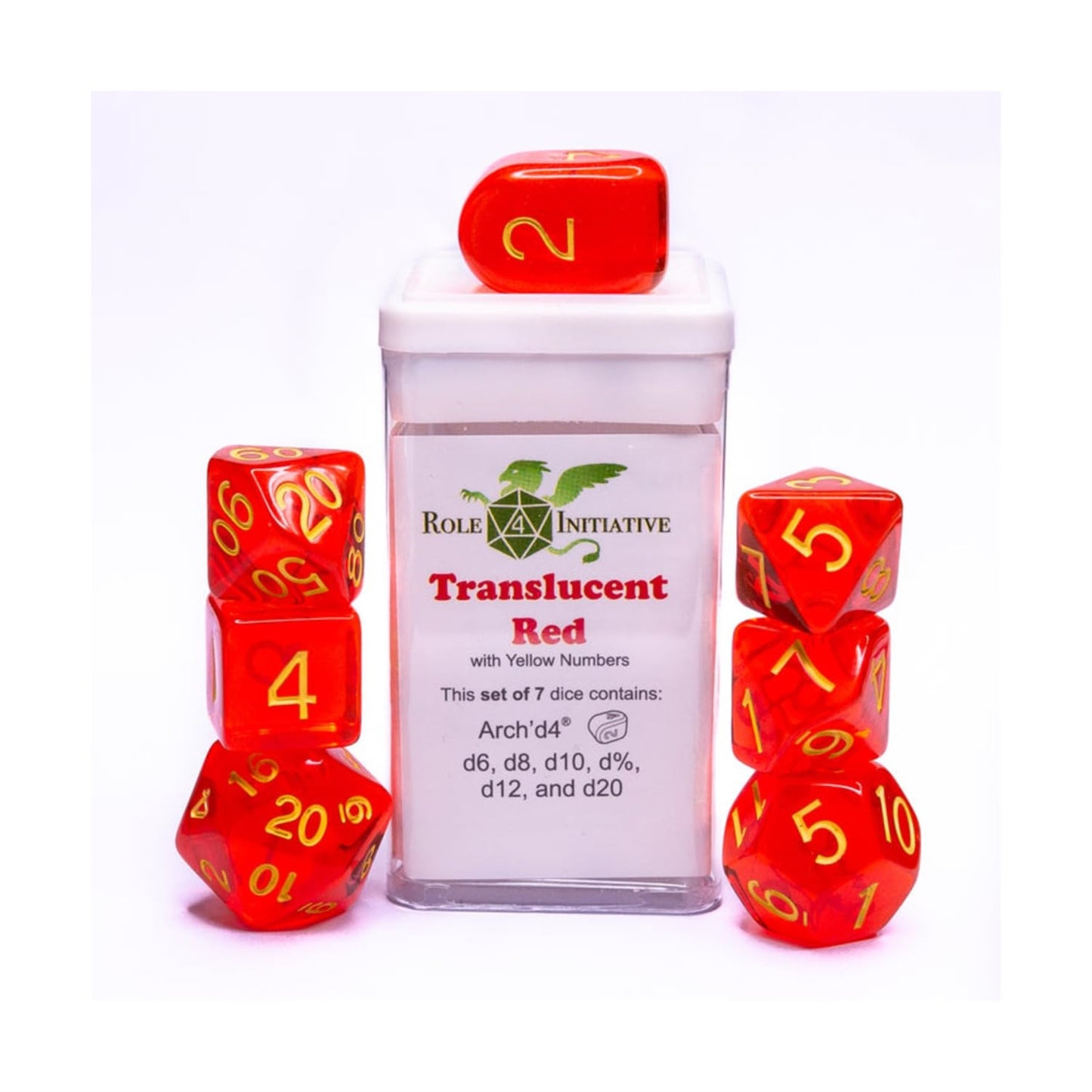 Role 4 Initiative Polyhedral Dice - Translucent Red W/Gold And Arch'D4 (7)