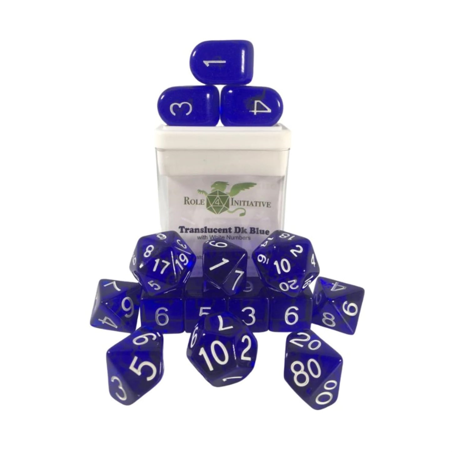Role 4 Initiative R4I Dice W/ Arch'D4: Translucent - Dark Blue W/ White (15)