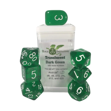 Role 4 Initiative Polyhedral Dice - Translucent Dark Green W/White And Arch'D4 (7)