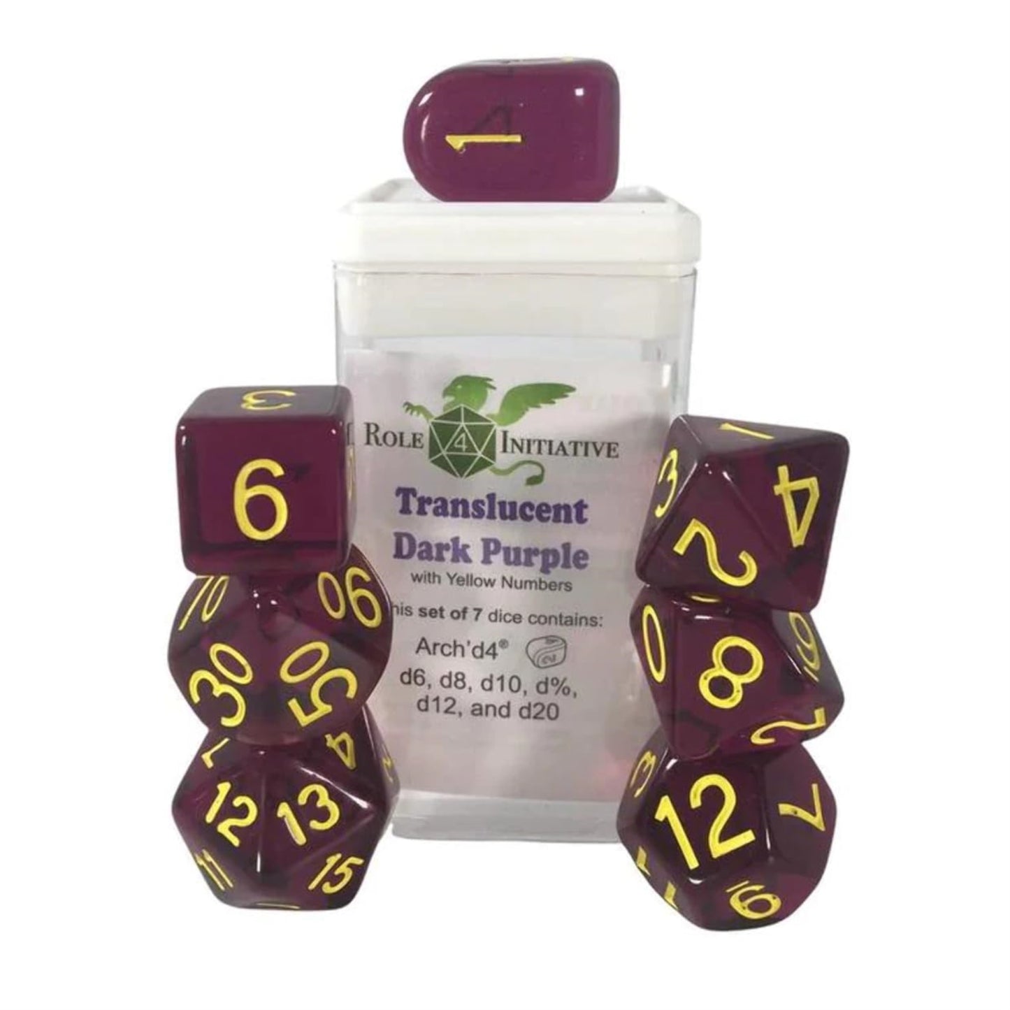 Role 4 Initiative R4I Dice W/ Arch'D4: Translucent - Dark Purple W/ Yellow (7)