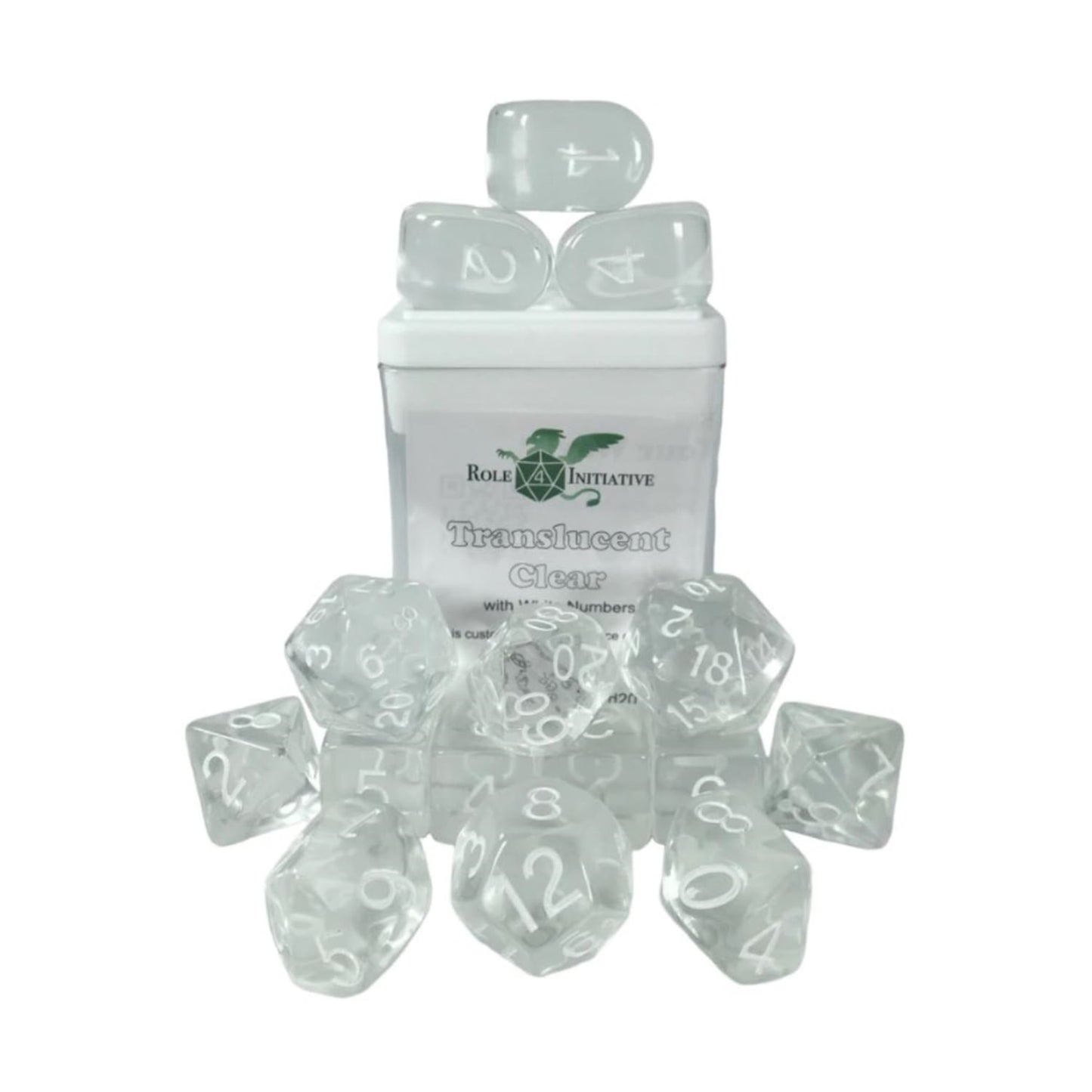 Role 4 Initiative Polyhedral Dice - Translucent Clear W/White, Arch'D4 (15)