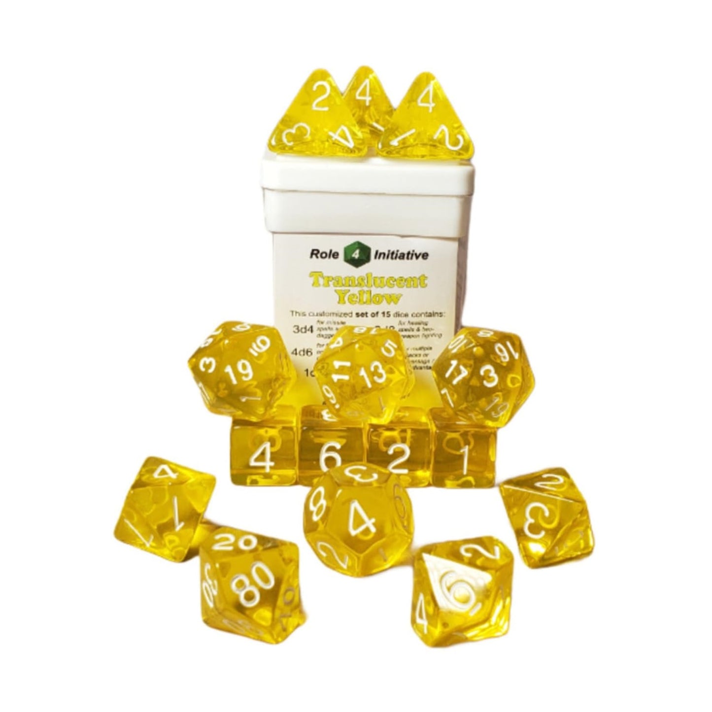 Role 4 Initiative Polyhedral Dice - Translucent Yellow W/White And Arch'D4 (15)