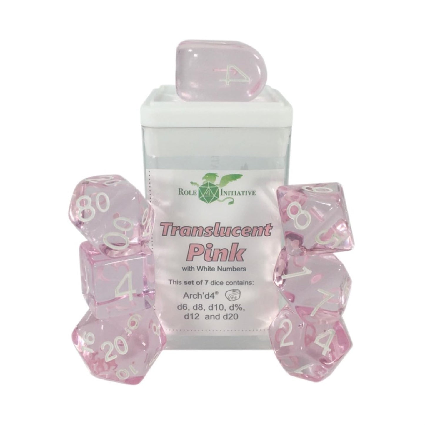 Role 4 Initiative Polyhedral Dice - Translucent Pink W/White And Arch'D4 (7)