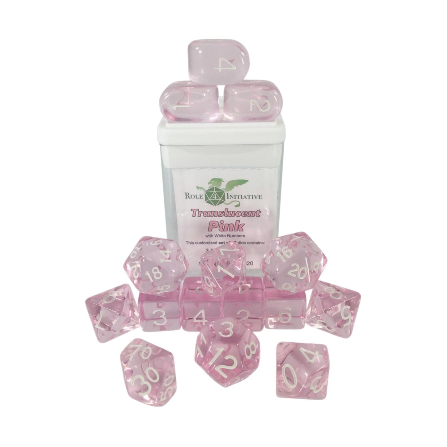 Role 4 Initiative Polyhedral Dice - Translucent Pink W/White And Arch'D4 (15)