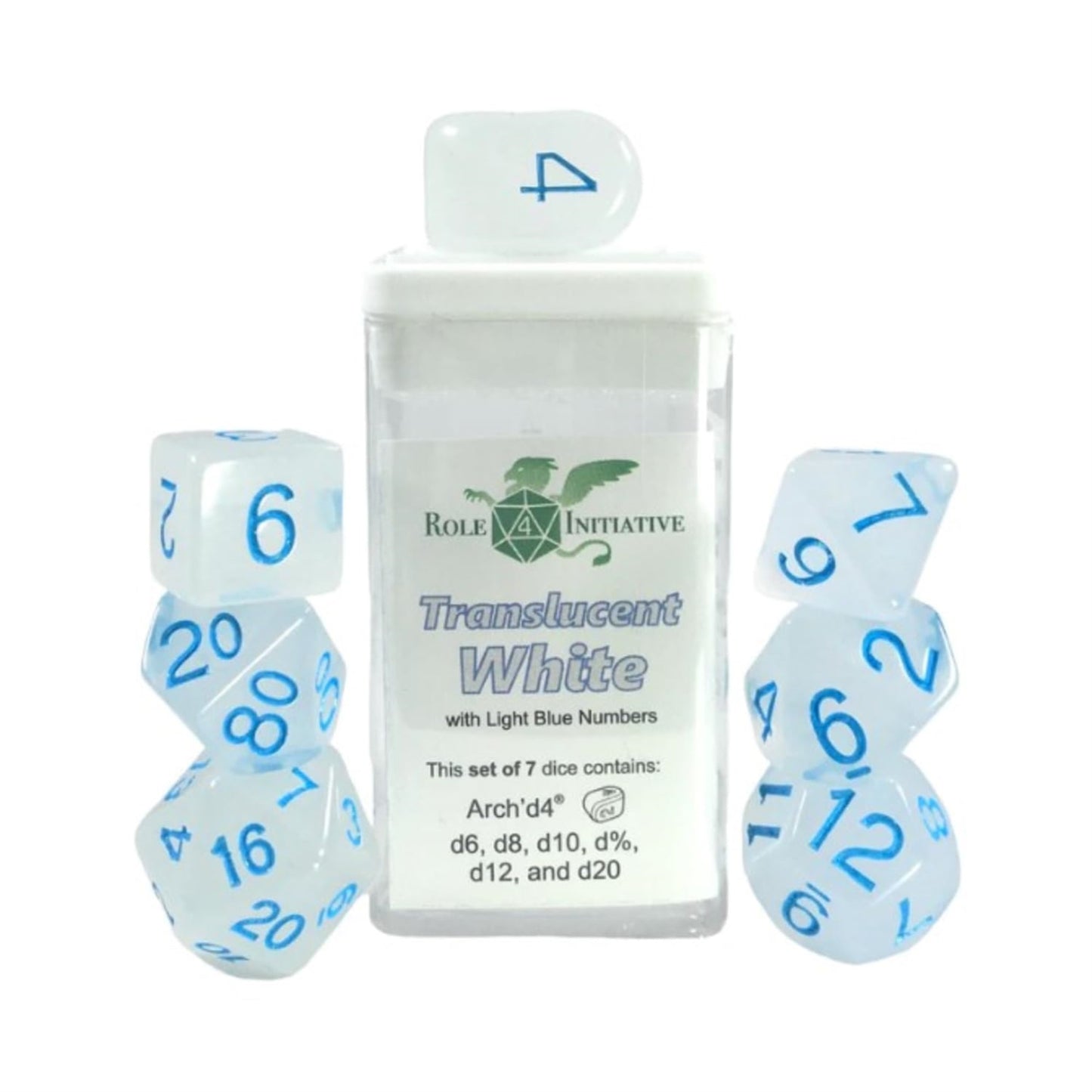 Role 4 Initiative Polyhedral Dice - Translucent White W/Light Blue And Arch'D4 (7)