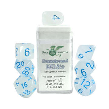 Role 4 Initiative Polyhedral Dice - Translucent White W/Light Blue And Arch'D4 (7)