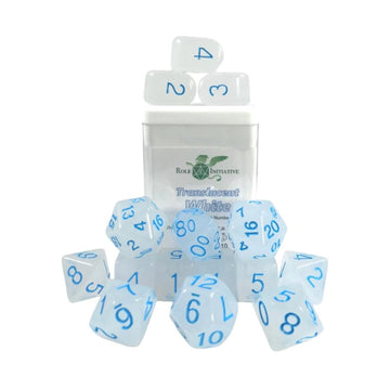 Role 4 Initiative Polyhedral Dice - Translucent White w/Light Blue, Arch'd4 (15)