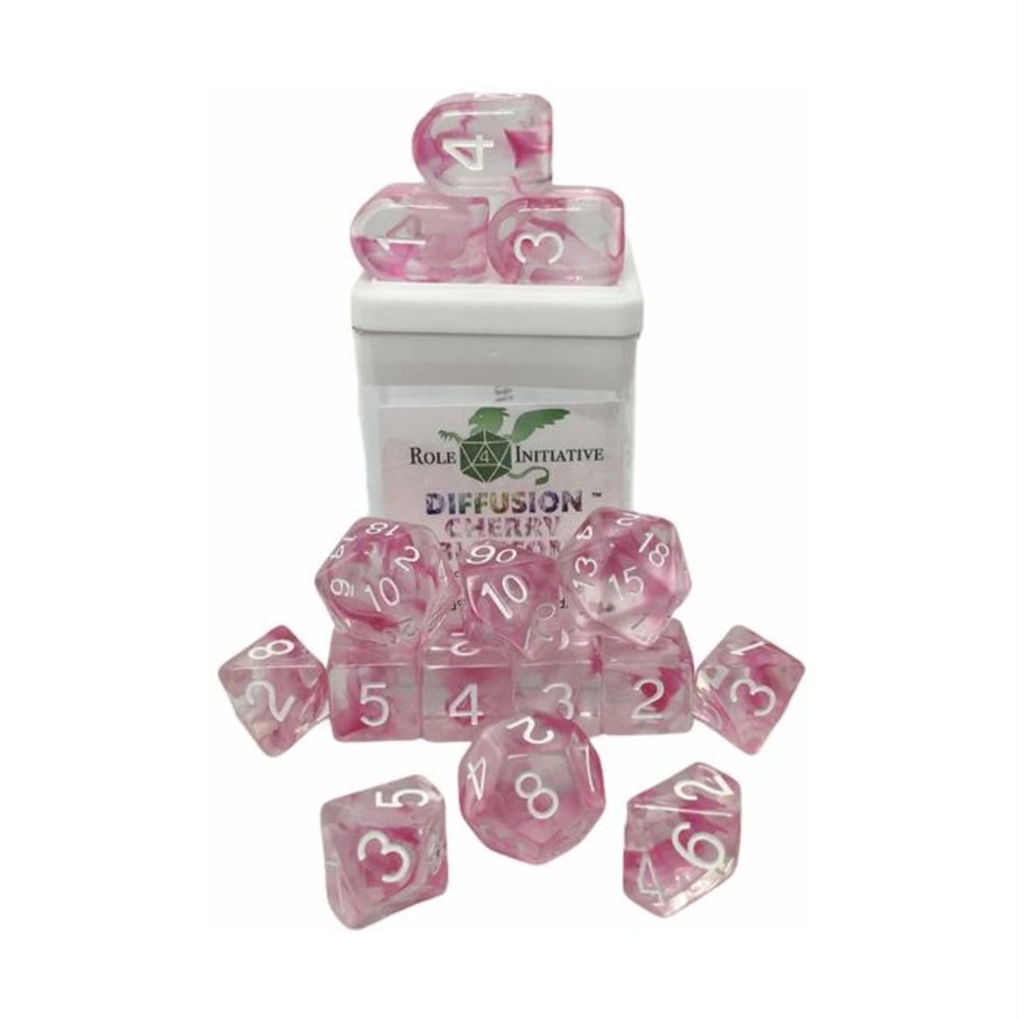 Role 4 Initiative R4I Dice W/ Arch'D4: Diffusion - Cherry Blossom W/ White (15)
