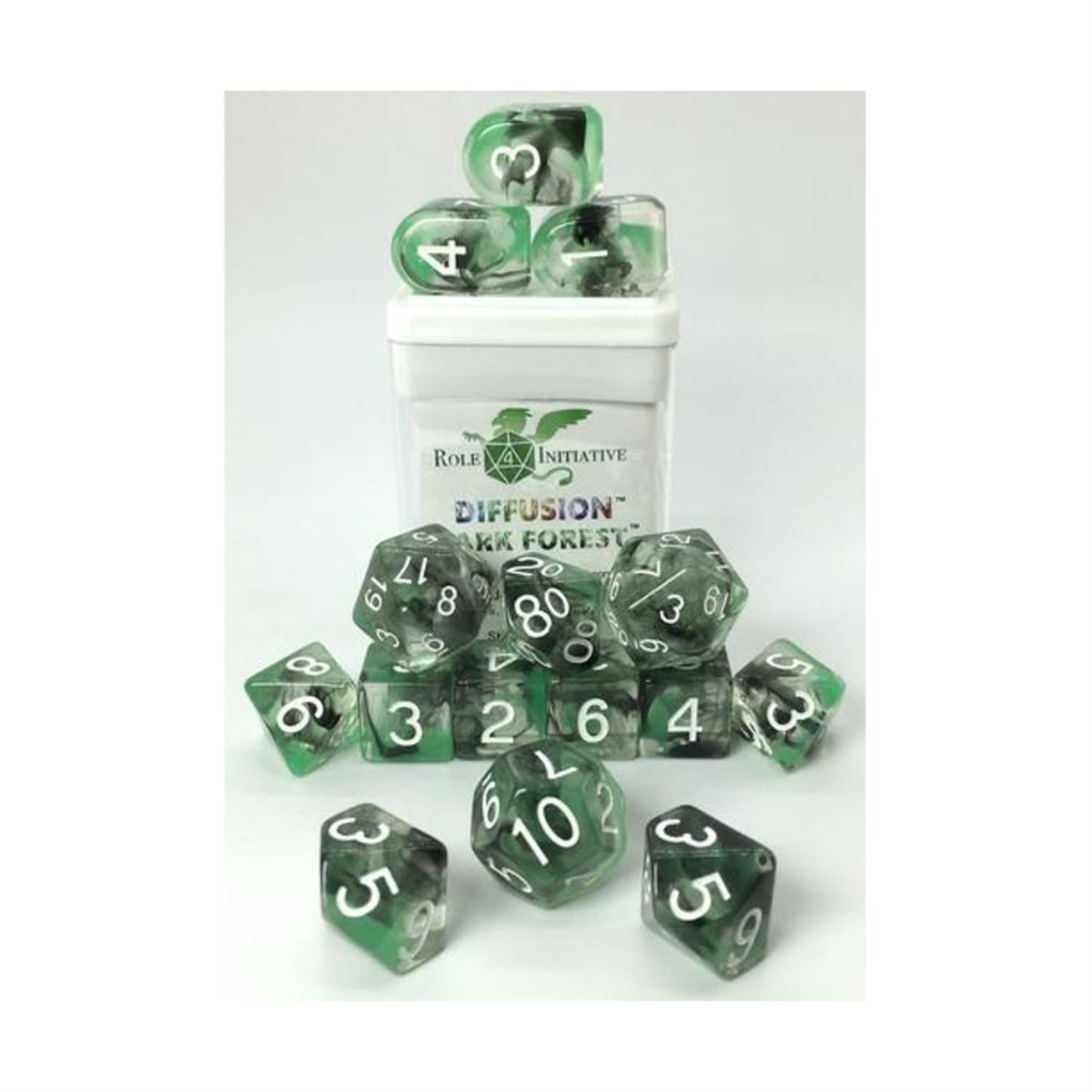 Role 4 Initiative R4I Dice W/ Arch'D4: Diffusion - Dark Forest W/ White (15)