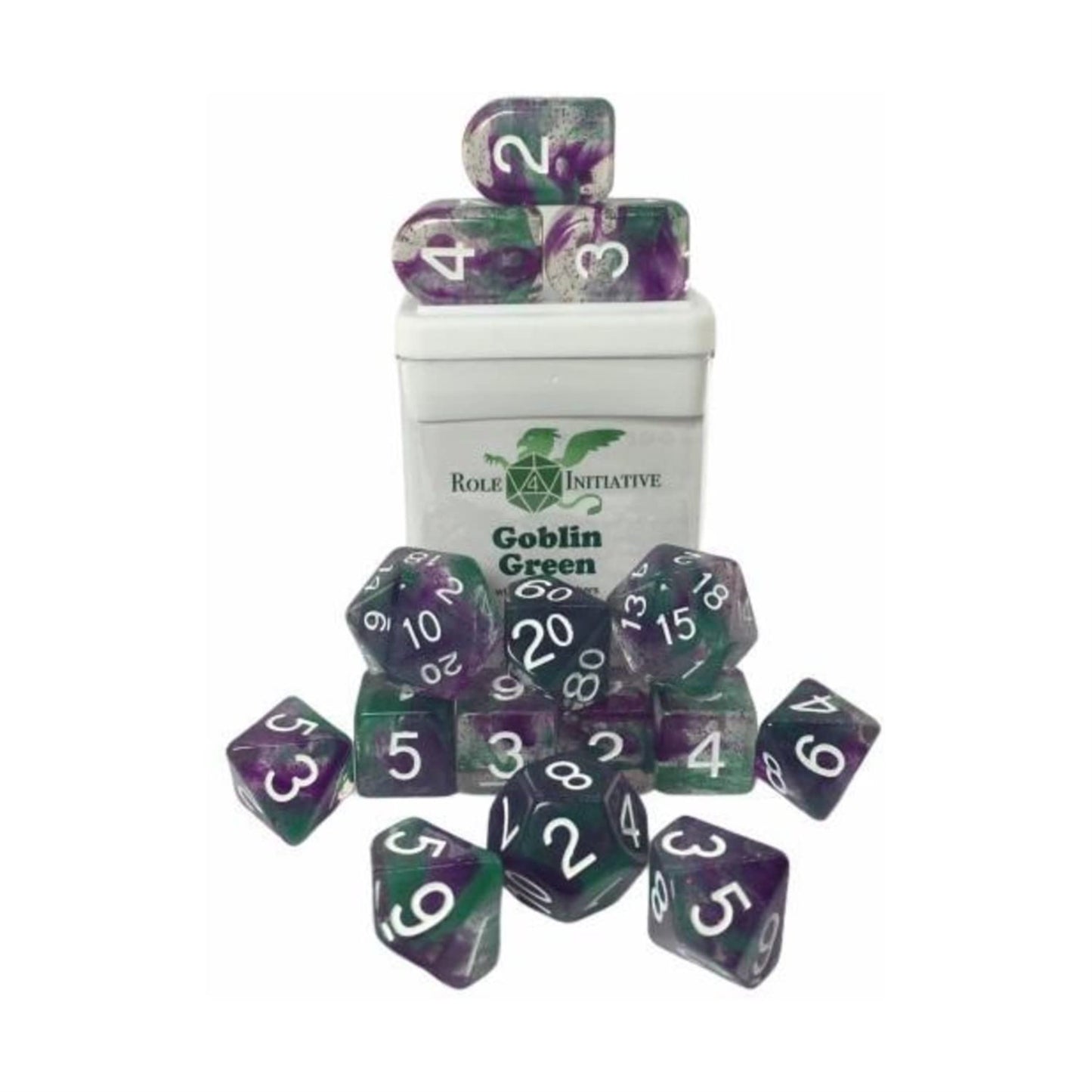 Role 4 Initiative Polyhedral Dice - Green Goblin Arched d4's w/White (15)