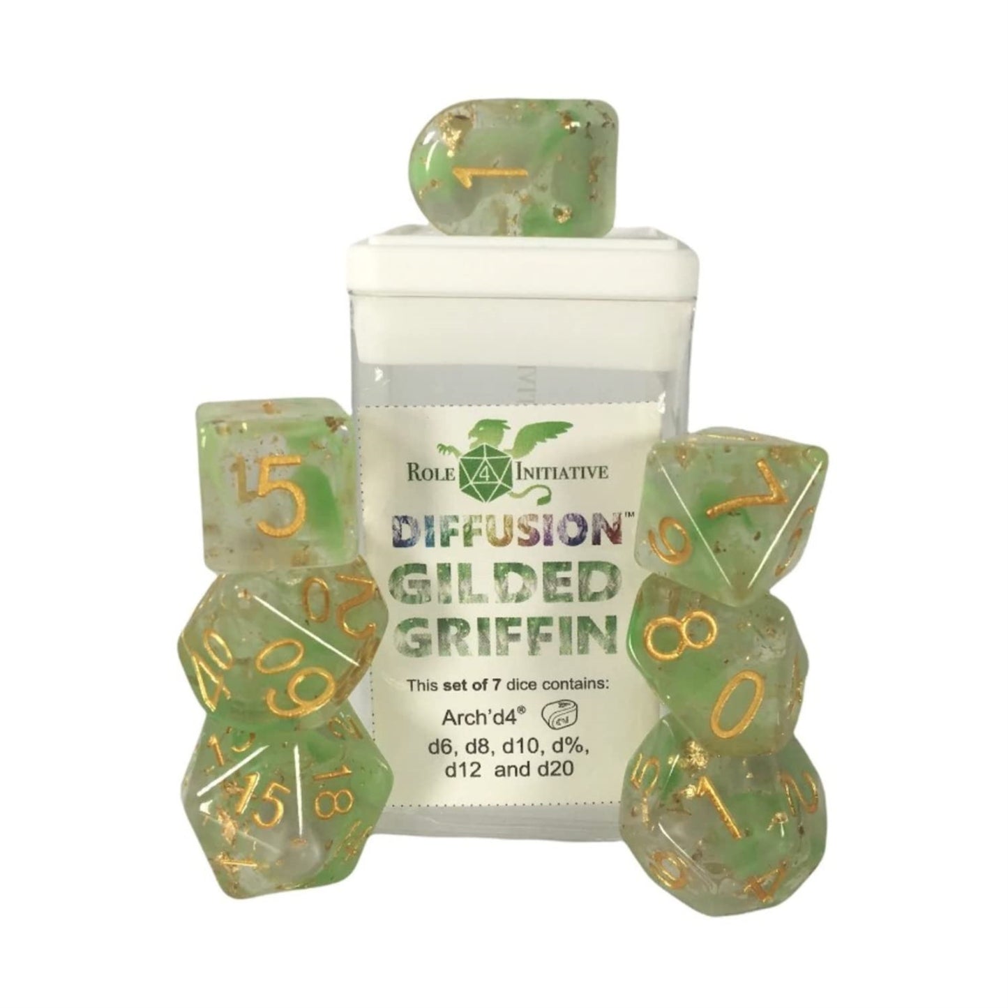 Role 4 Initiative Diffusion Poly Set - Gilded Griffin W/Creature Symbol (7)