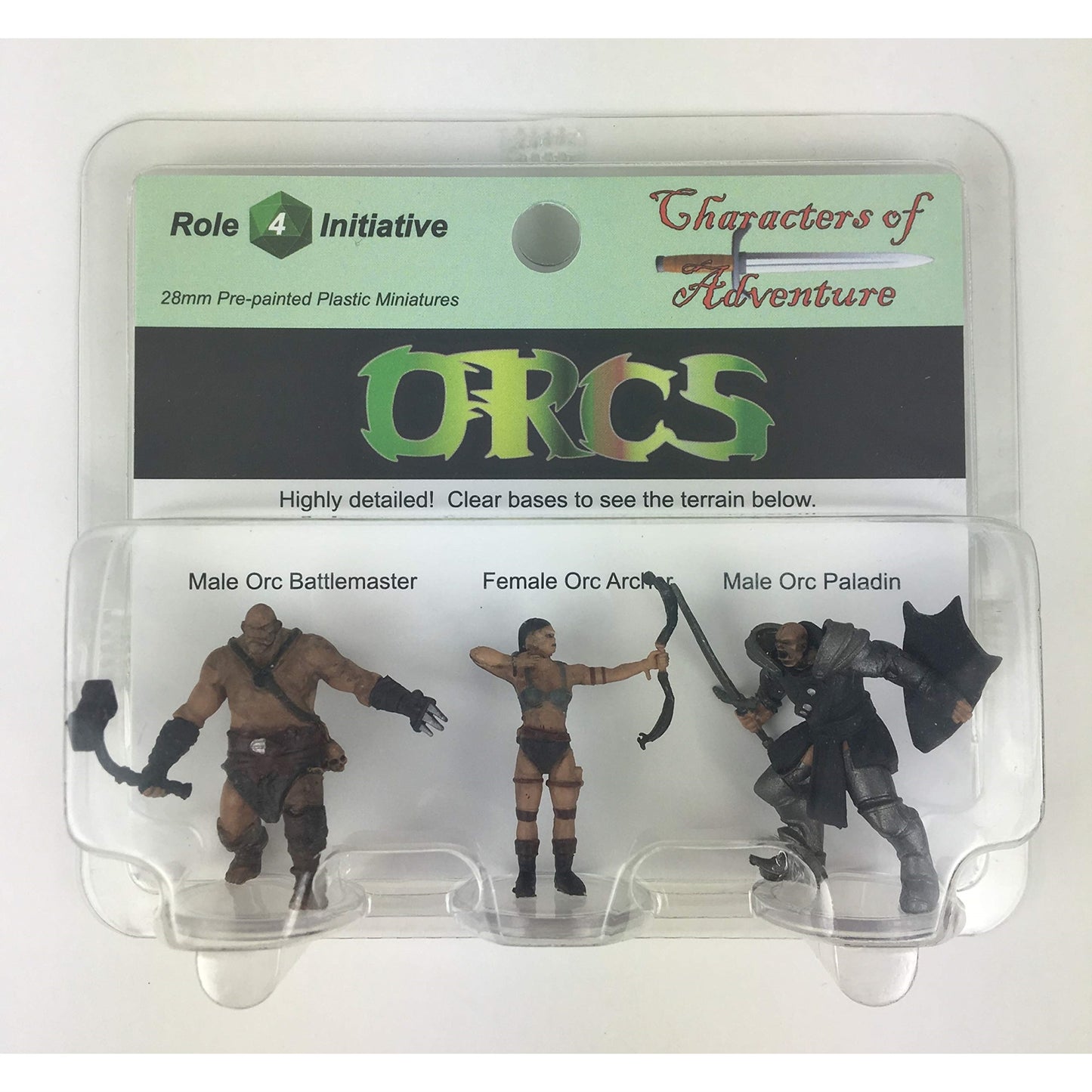 Role 4 Initiative Characters Of Adventure - Orcs Group Archer, Paladin, Battlemaster For D&D Or Pathfinder