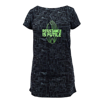 Star Trek Resistance Is Futile Glow Ladies Sleep Shirt  Black  Medium