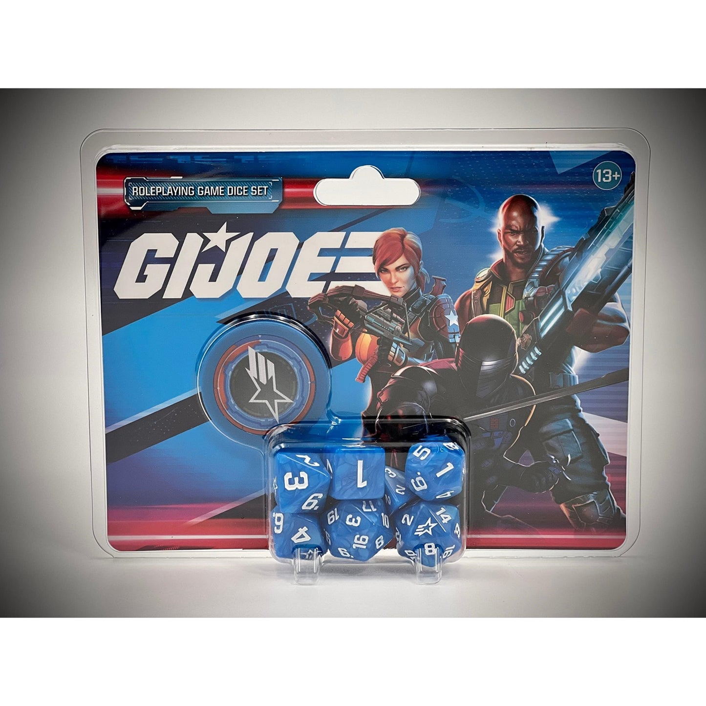 Renegade Game Studios G.I. Joe Roleplaying Game Dice Set, Specialty Dice, 2 D20 , 1 D12, 1 D10, 1 D8, 1 D6, 1 D4 , 1 D2 Coin