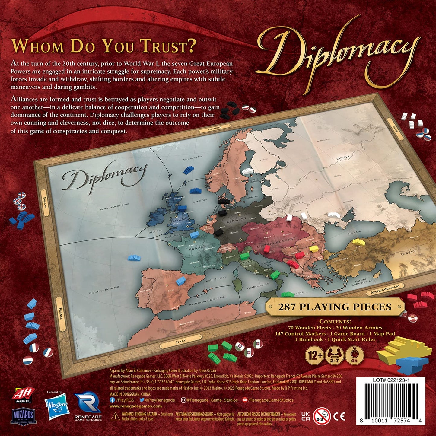 Renegade Game Studios Diplomacy Board Game - Strategy for 2-7 Players, Ages 12+, Cardboard, Multi, Model RGS-02574