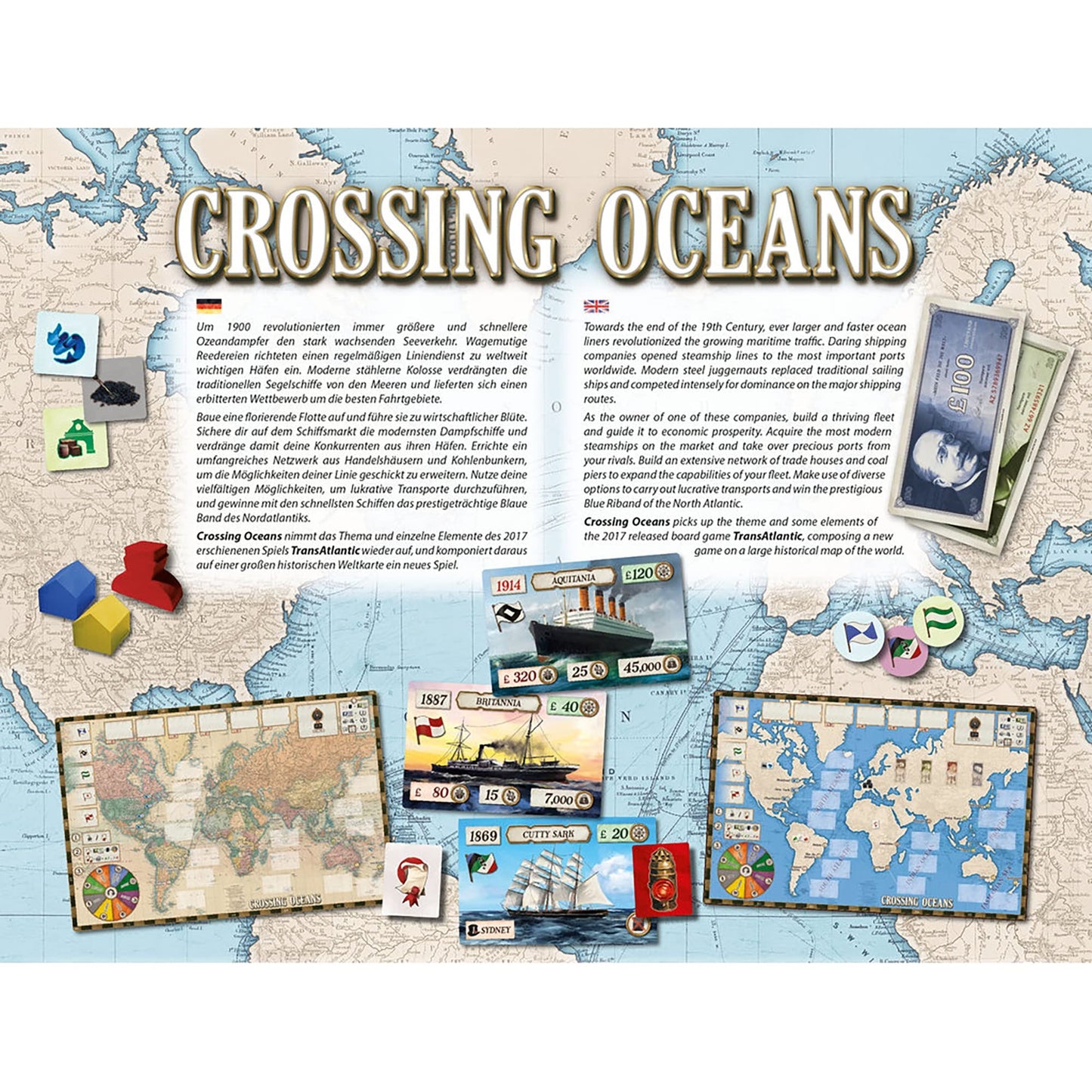 Rio Grande Games Crossing Oceans - Economic Themed Board Game, 19Th Century Maritime Strategy Board Game, Pd Games, Rio Grande G