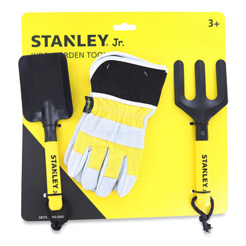 Stanley Jr Garden Hand Tool 3 Piece Set | Hand Spade | Hand Fork | Work Gloves