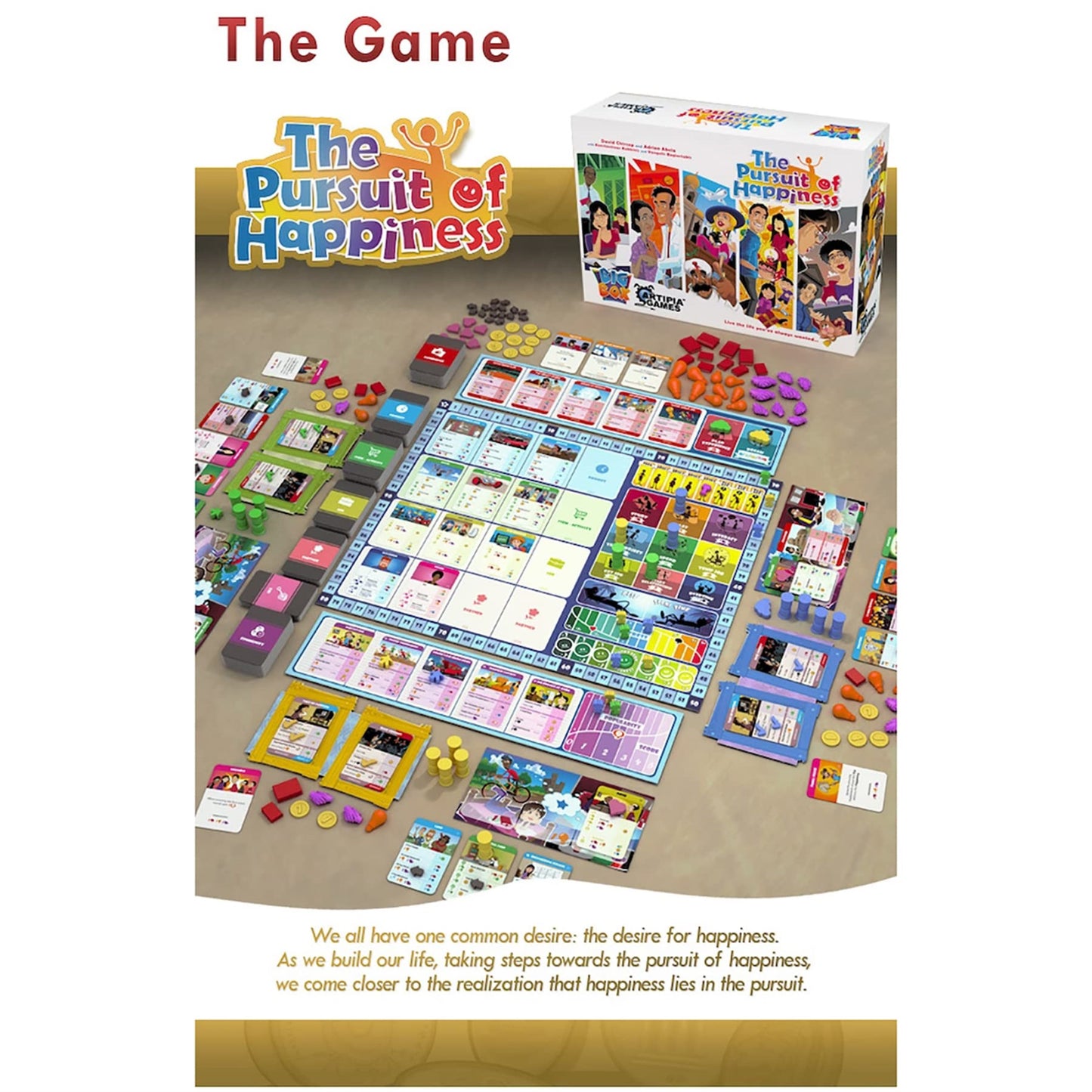 Artipia Games The Pursuit Of Happiness: All-In Big Box - Includes Base Game, Expansions (Community, Experiences, Nostalgia) & 4 Mini