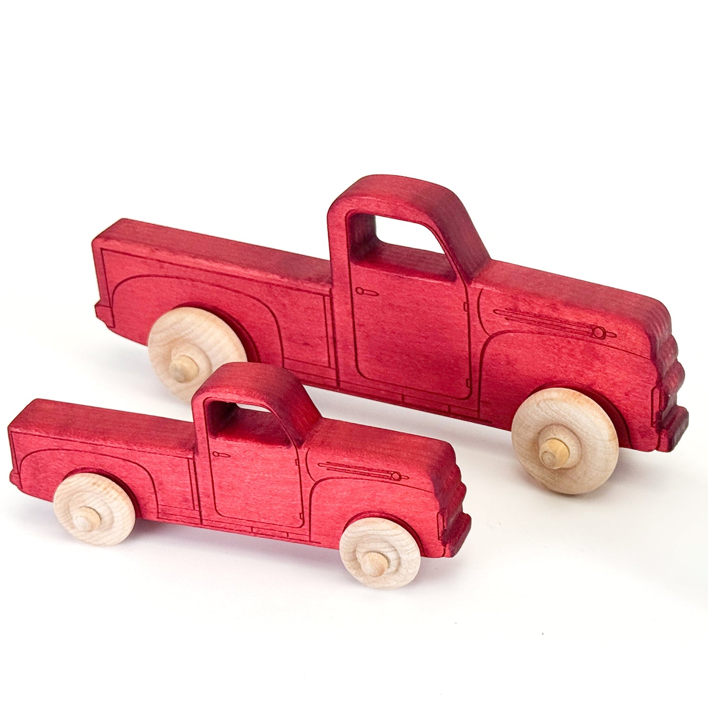 Montessori Educational Small Red Wooden Pickup Truck for Toddlers 1–3 | Eco-Friendly Maple Wood Toy | Made in the USA 🇺🇸