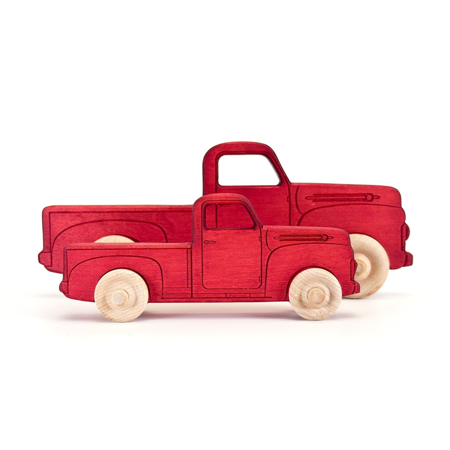 Montessori Educational Red Wooden Pickup Truck for Toddlers 1–3 | Eco-Friendly Maple Wood Toy | Made in the USA 🇺🇸