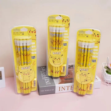 12pcs Cartoon Pencil with Eraser Pencil Sharpener Cute Anime Figure School Supplies Office Stationery Kawaii Tools Gifts