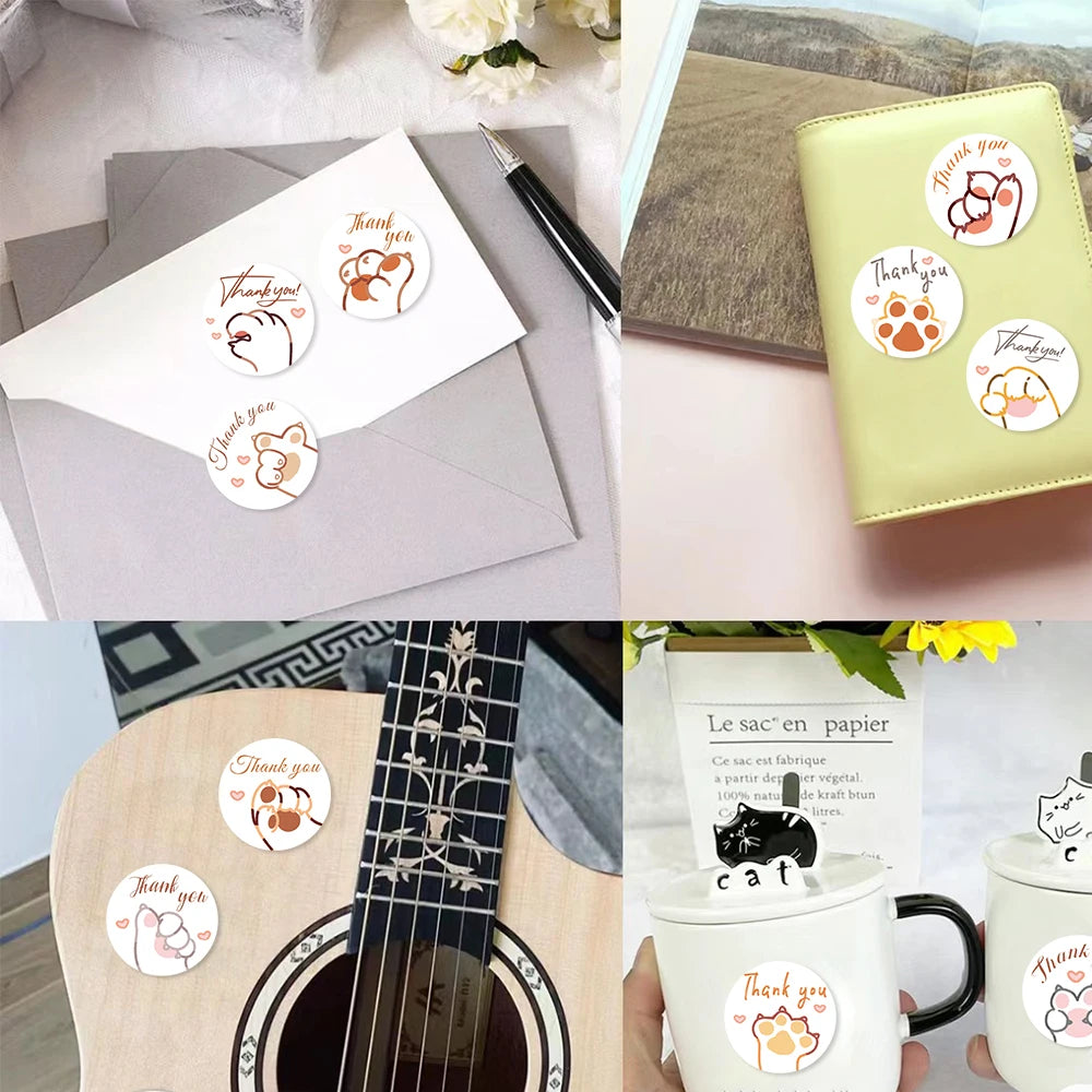 500PCS Cute Cartoon Paw Print Stickers Dog Cat Bear Paw Labels Stickers For Thank You Sticker Stationery Teacher For Student