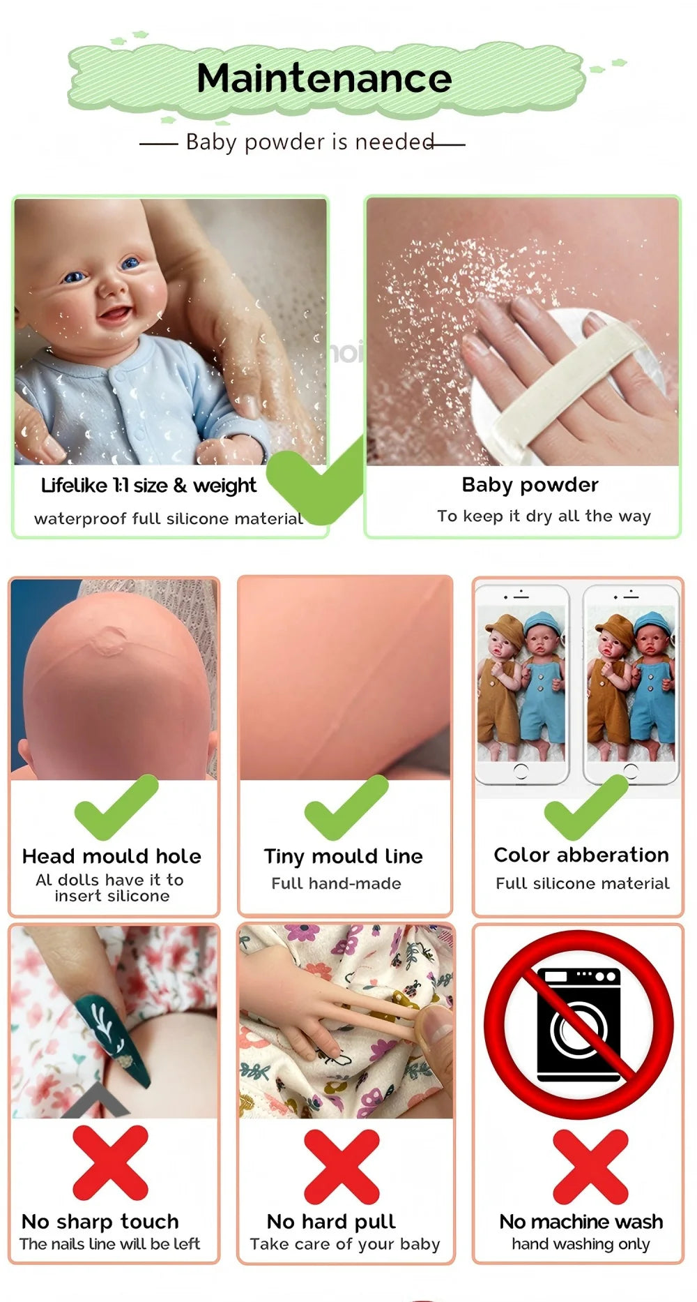 20inch Can Open Mouth Loulou Silicone Reborn Doll Realistic Full Body Fine Details Premium Model for Educational Training and Display