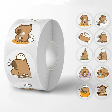 500pcs/Roll Cute Capybara Sticker Waterproof Graffiti Aesthetic Decorative Luggage Laptop Cup Phone Diary Book Stickers Toy