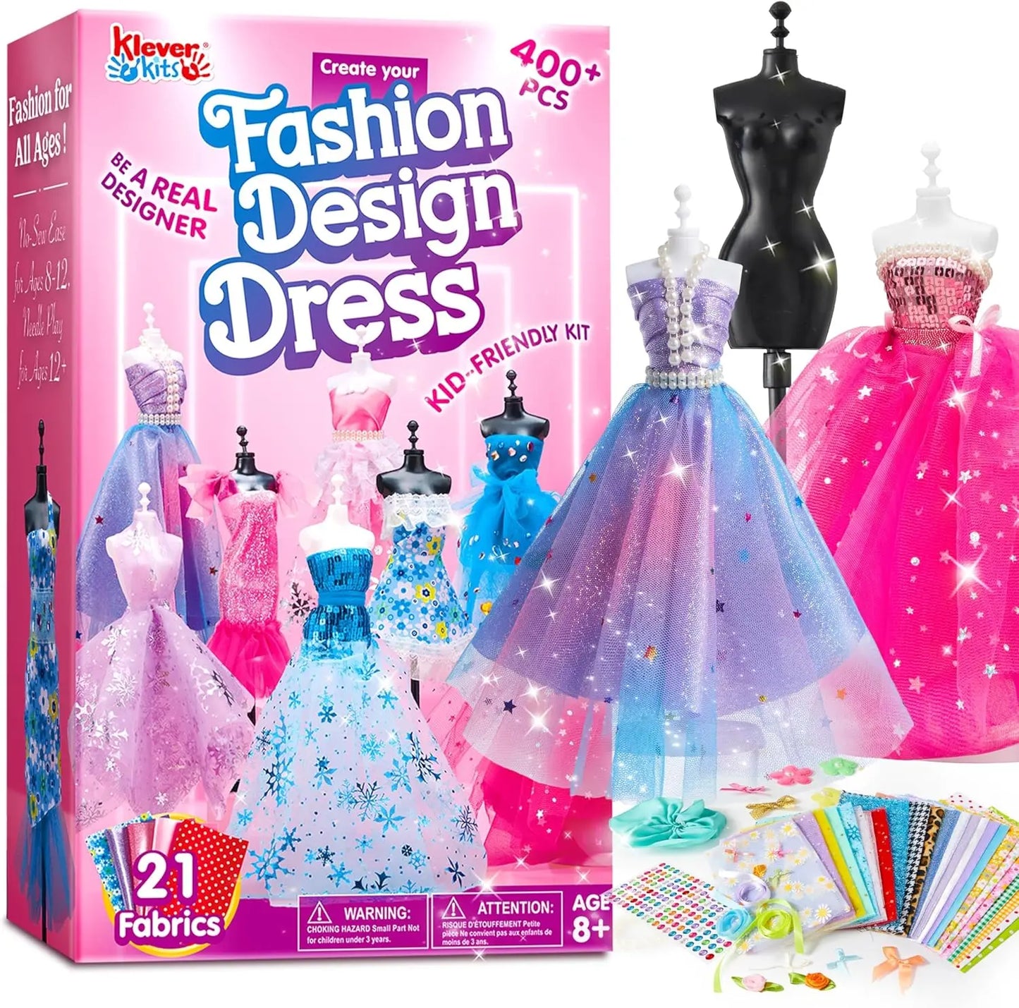 JOYFY 400+PCS Fashion Design Crafts for Kids Art and Crafts DIY Sewing Kits with 3 Mannequins for Girls Aged 8-12 Birthday Gift
