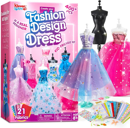 JOYFY 400+PCS Fashion Design Crafts for Kids Art and Crafts DIY Sewing Kits with 3 Mannequins for Girls Aged 8-12 Birthday Gift