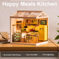Rolife DIY Miniature House Kit Happy Meals Kitchen Super Creator Dollhouse 3D Puzzle Model Building Kit with LED for Desk Decor