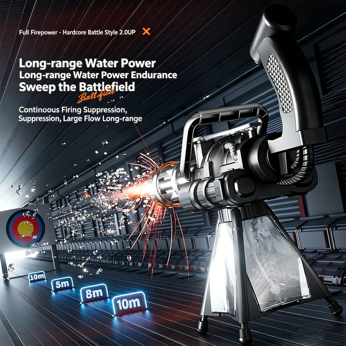 Gatling Rotating Electric Water Gun with Light-Up High Speed Continuous Shooting Powerful Water Blaster Summer Outdoor Toy