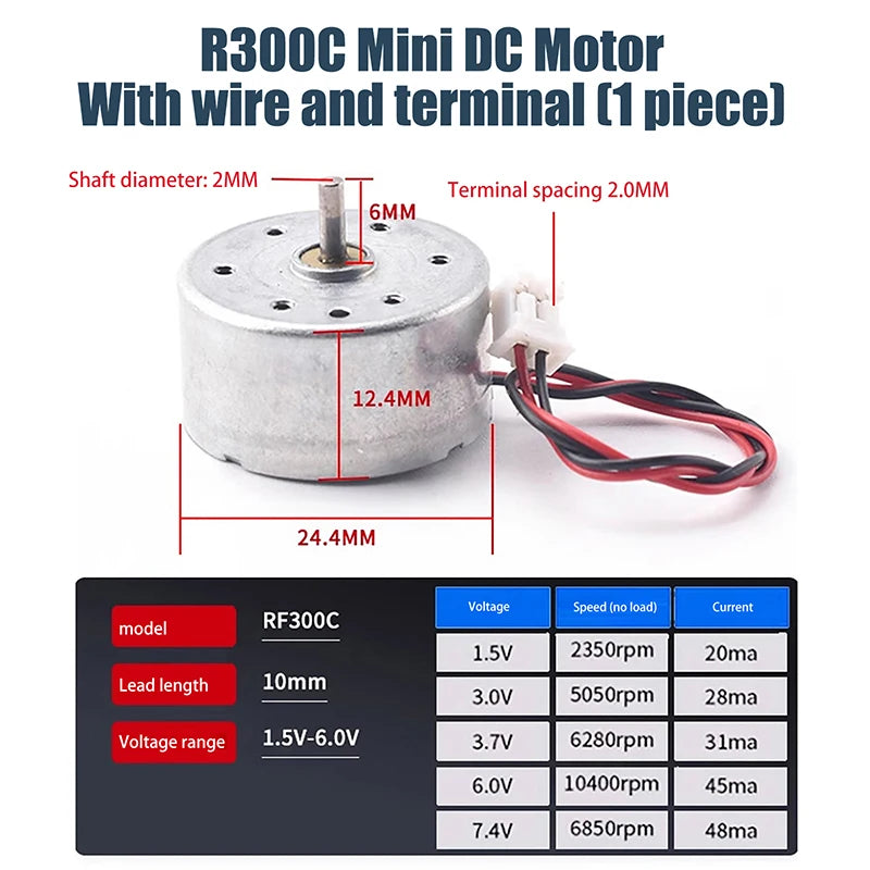 **RF-300C Mini 300 Motor DC 1.5V -6V 7000RPM Micro 24.4MM Round Spindle Motor Low Current DIY Solar Power Fan Hobby Toy Model