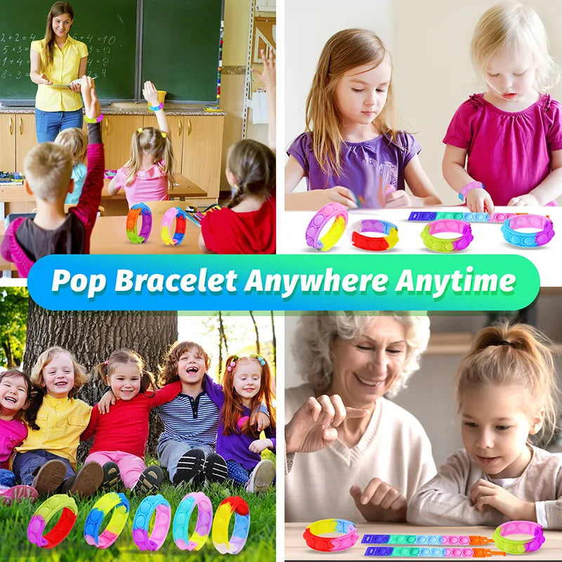 Push Pop Bubble Sensory Bracelet Fidget Toy for Kids Stress Reliever Classroom Reward Party Favors Children's Gift Pop Bracelet
