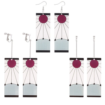 Anime Demon Slayer Earrings Sun Goddess Pattern Tanjiro Cosplay Charm Earrings Personality Fashion Ear Clips Party Jewelry Gifts