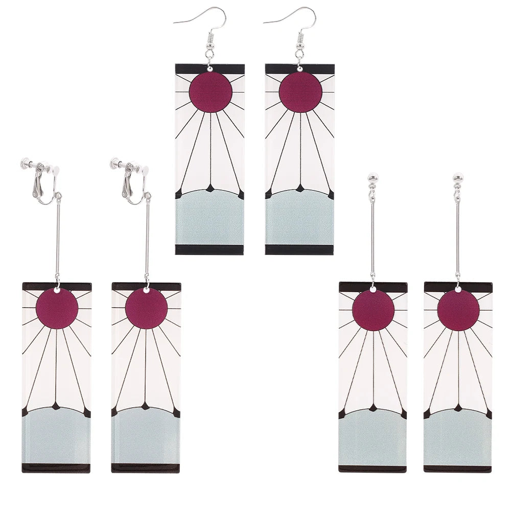 Anime Demon Slayer Earrings Sun Goddess Pattern Tanjiro Cosplay Charm Earrings Personality Fashion Ear Clips Party Jewelry Gifts