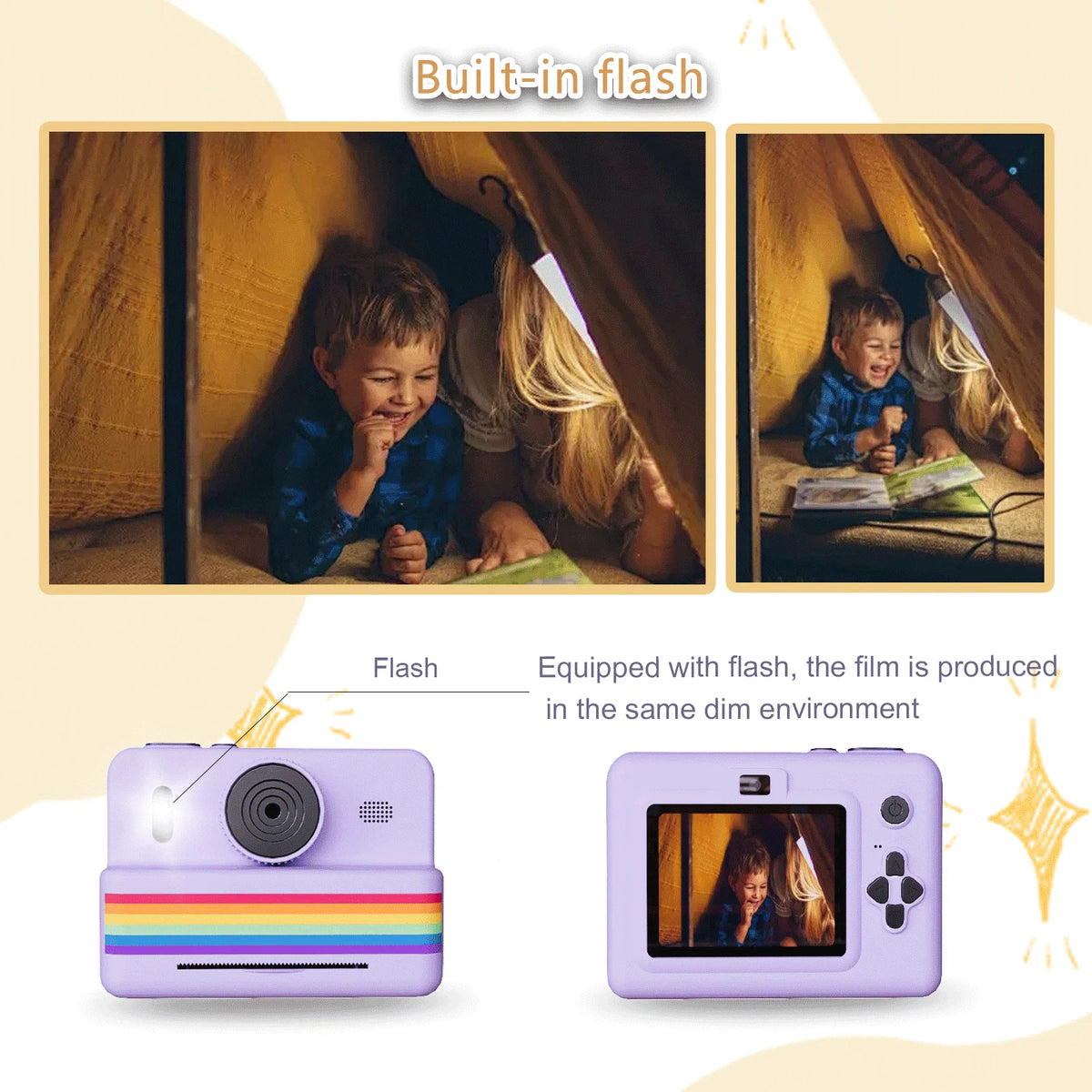 2.8 Inch HD Digital Video Camera for Kids - Large Screen Instant Print Toy Camera Outdoor Zero Ink Portable Print Camera
