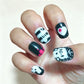 Sweet Cool Y2K Black White Contrast Press On Nails With Heart Music Note Cartoon Bear Print Unique Minority Reusable